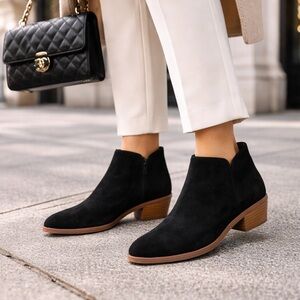 Italian Made Garnet Hill Black Suede Ankle Boots 8.5